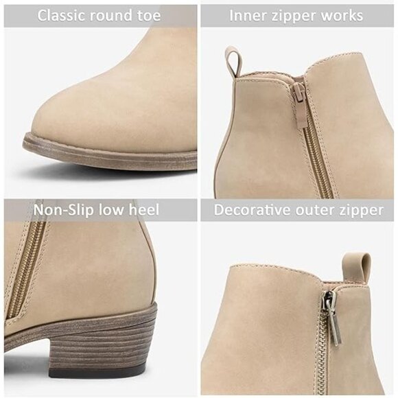Chic Design Beige Ankle Boots With Zipper Closure Low Heel For Women Size 9.5 - Picture 7 of 10